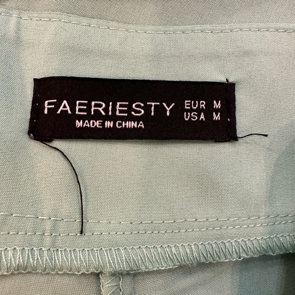 Faeriesty Green Wide Leg Pants Large Pockets Carpenter Style zipper SZ M - Picture 5 of 7